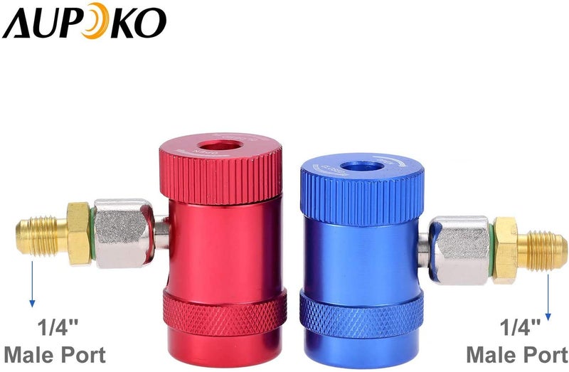 Aupoko R1234YF Quick Couplers Kit, R1234yf High Low Side Manual Quick Coupler Connector, R1234YF Can Tap with R12 R22 to R134A Adapters, and Valve Core Remover, 5PC Thimbles&Rubber Gaskets - Image 4